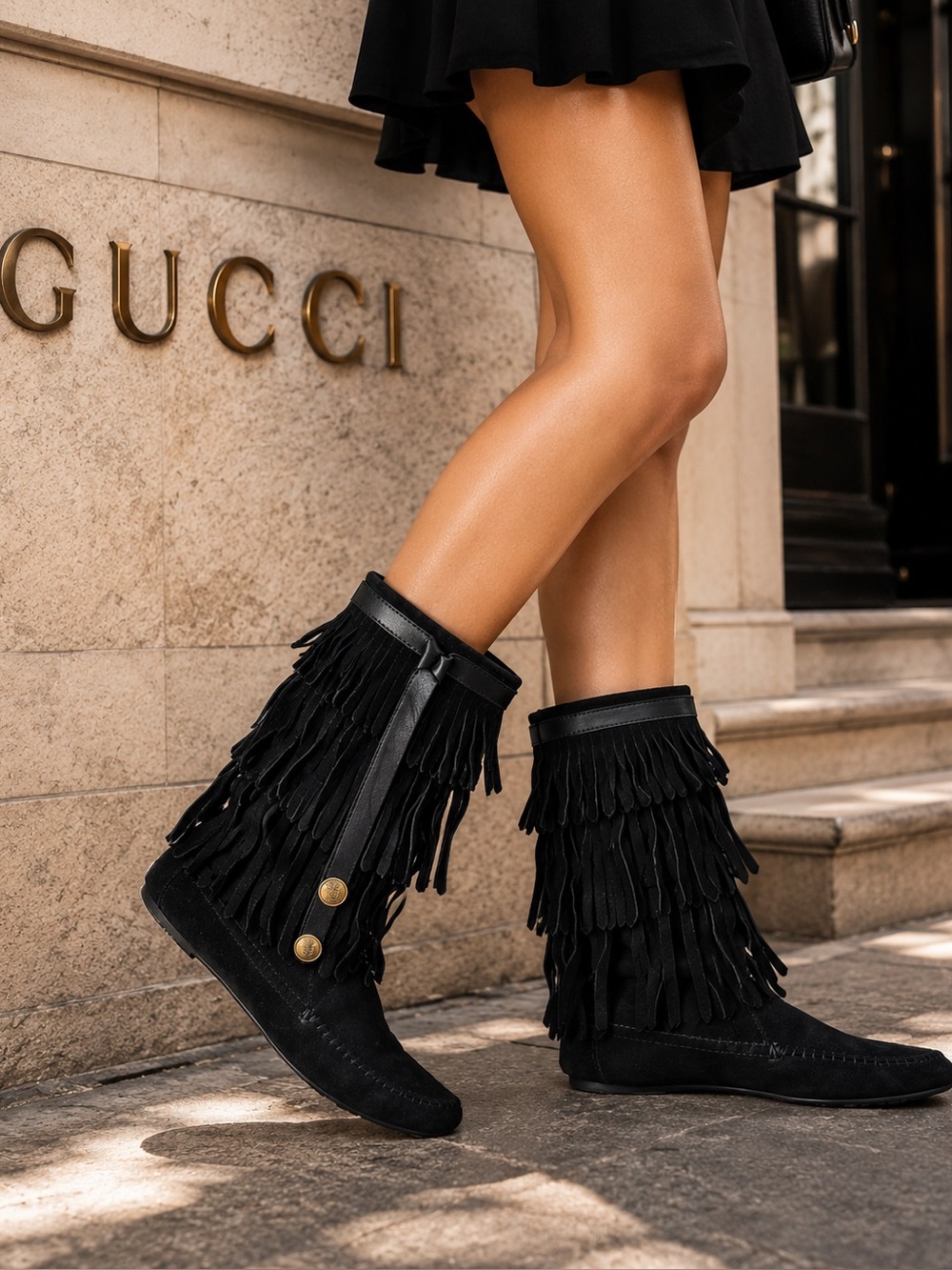 Authentic Gucci Fringe Suede & Leather Boots | Size 6